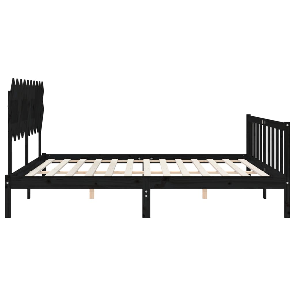 vidaXL Estructura cama de matrimonio con cabecero madera maciza negro