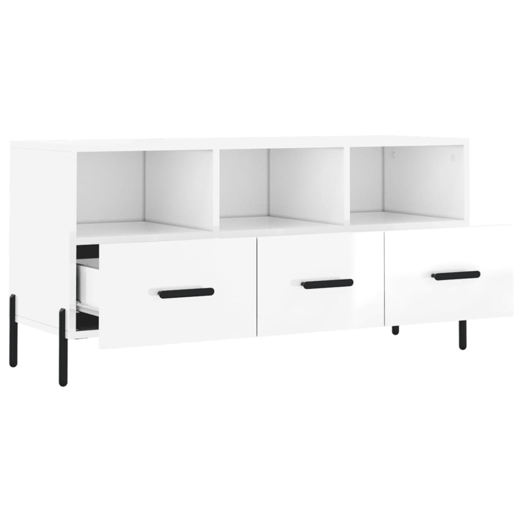 vidaXL Mueble de TV madera contrachapada blanco brillo 102x36x50 cm