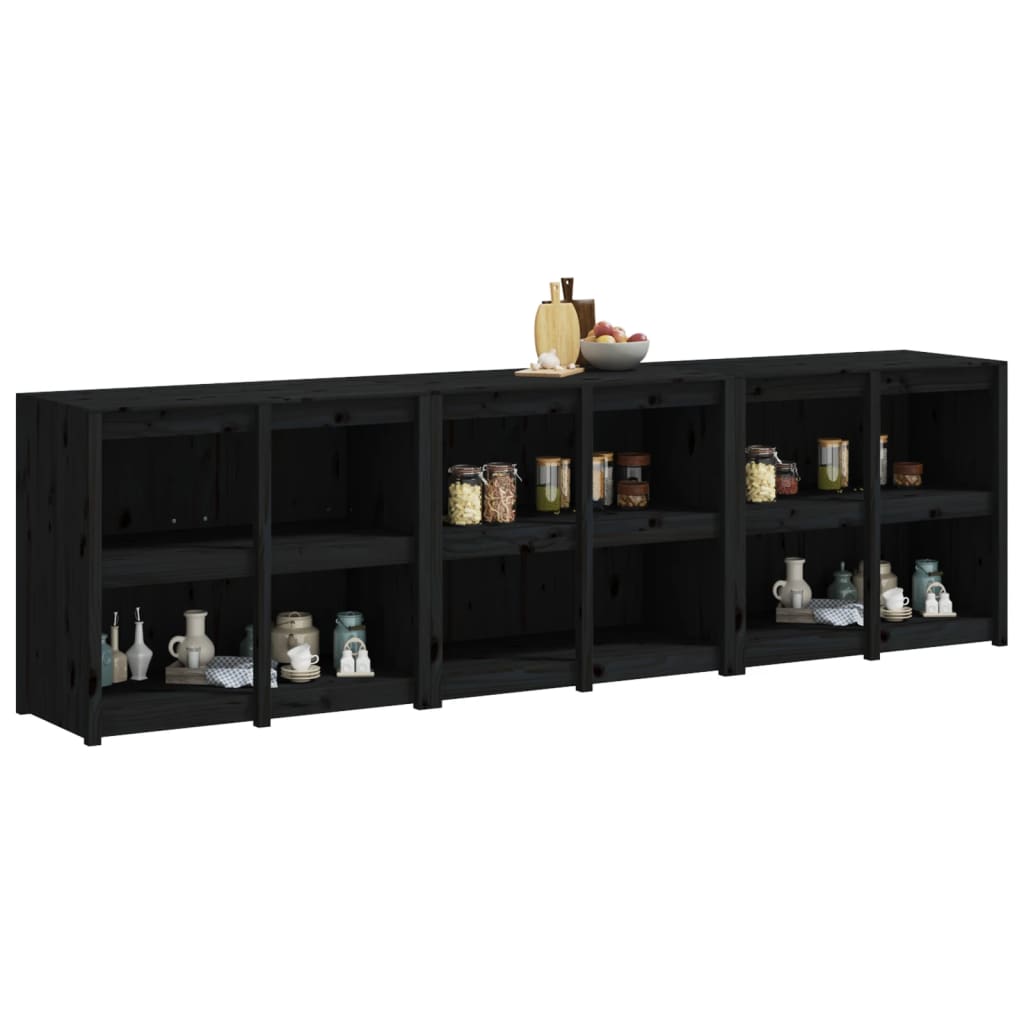 vidaXL Muebles de cocina de exterior 3 pzas madera maciza pino negro