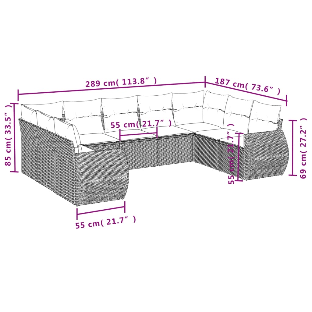 vidaXL Set de sofás de jardín 9 pzas con cojines ratán sintético beige