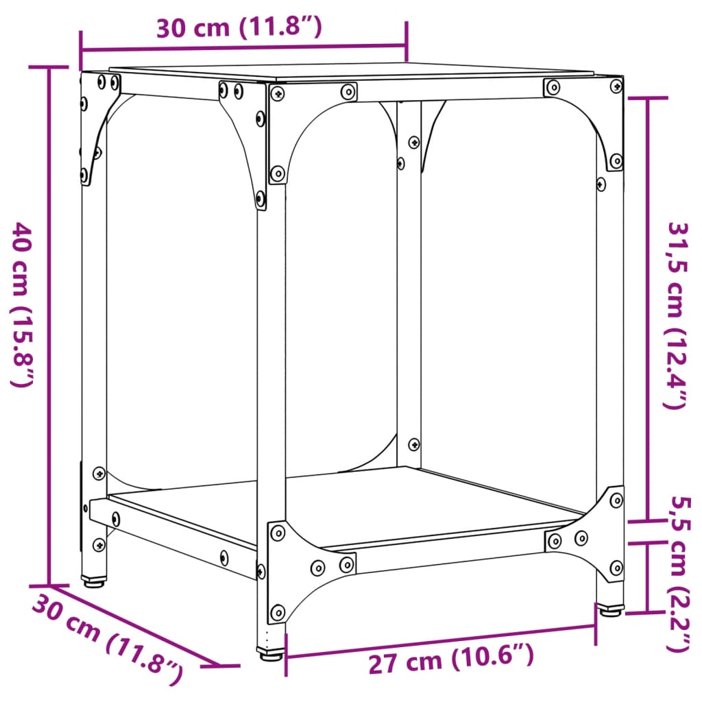 vidaXL Mesa de centro superficie vidrio transparente acero 30x30x40 cm