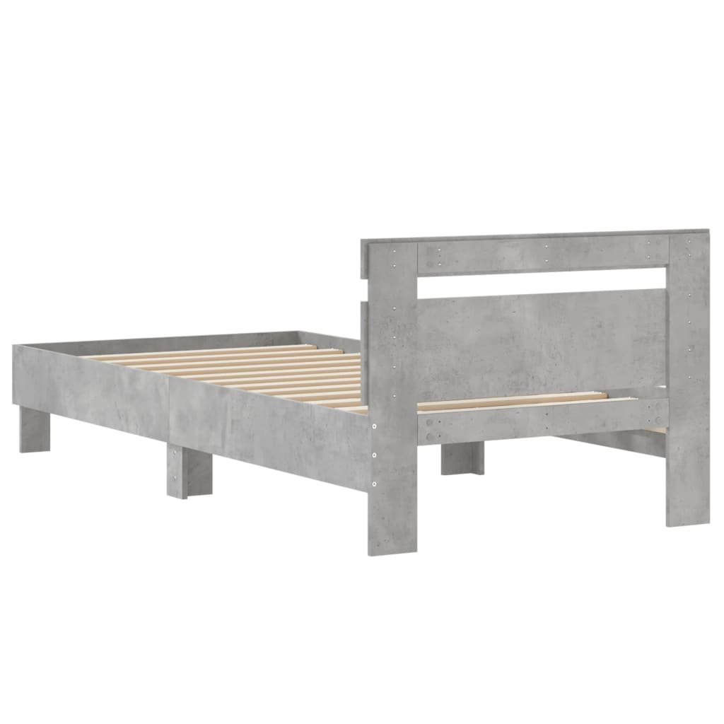 vidaXL Cama con cabecero madera de ingeniería gris hormigón 90x190 cm