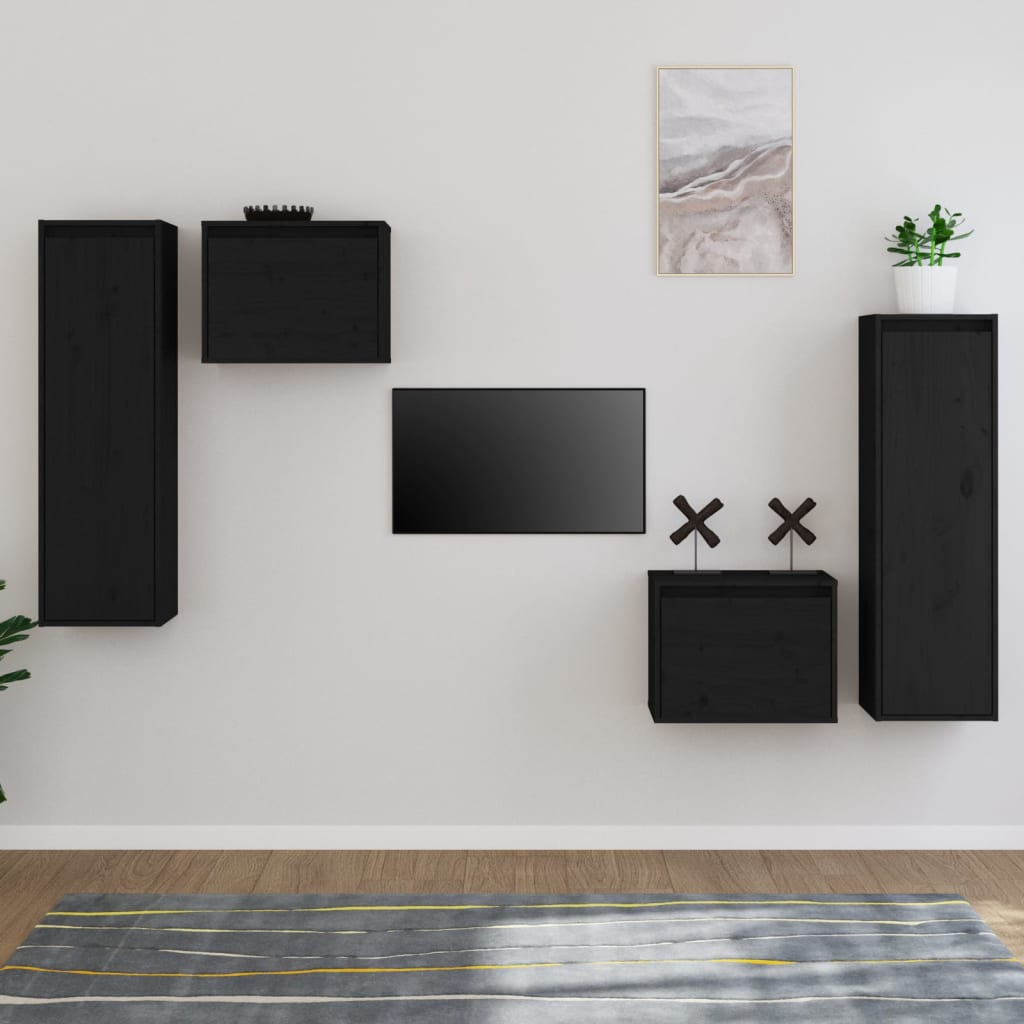 vidaXL Muebles para TV 4 piezas madera maciza de pino negro