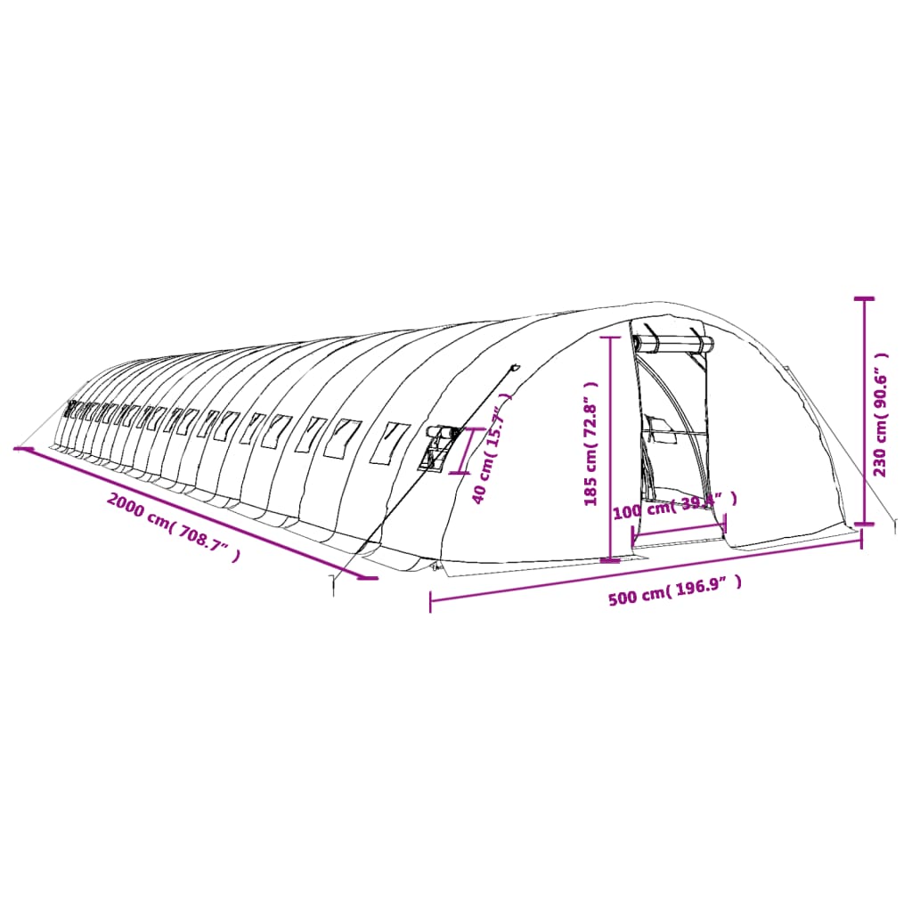 vidaXL Invernadero con estructura de acero verde 100 m² 20x5x2,3 m