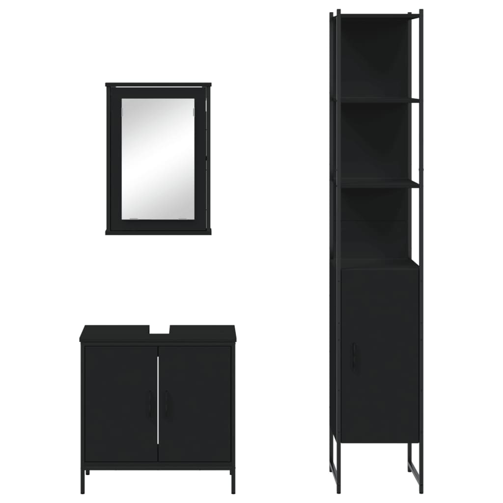 vidaXL Juego de muebles de baño 3 pzas madera contrachapada negro