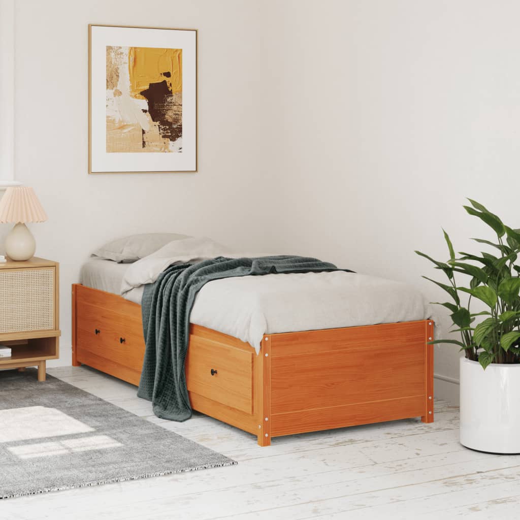 vidaXL Sofá cama de madera maciza de pino marrón cera 75x190 cm