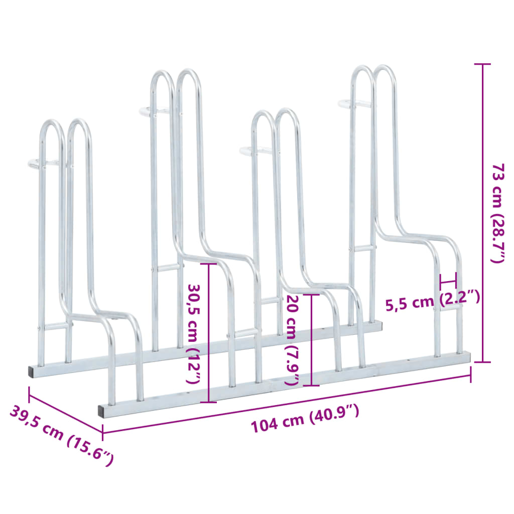 vidaXL Soporte para 4 bicicletas suelo independiente acero galvanizado