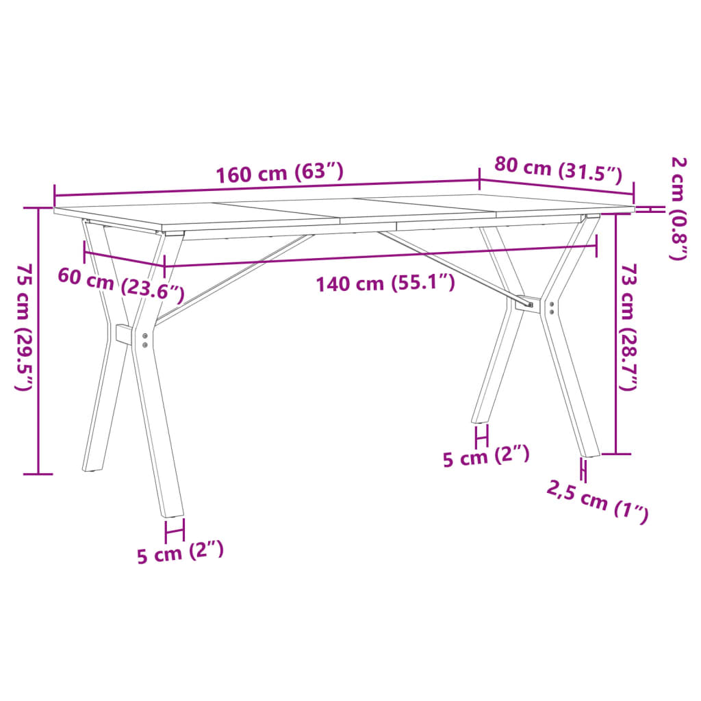 vidaXL Mesa de comedor marco Y madera maciza pino y hierro 160x80x75cm