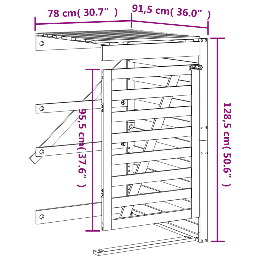 vidaXL Extensión para cobertizo de cubos de basura madera pino blanco