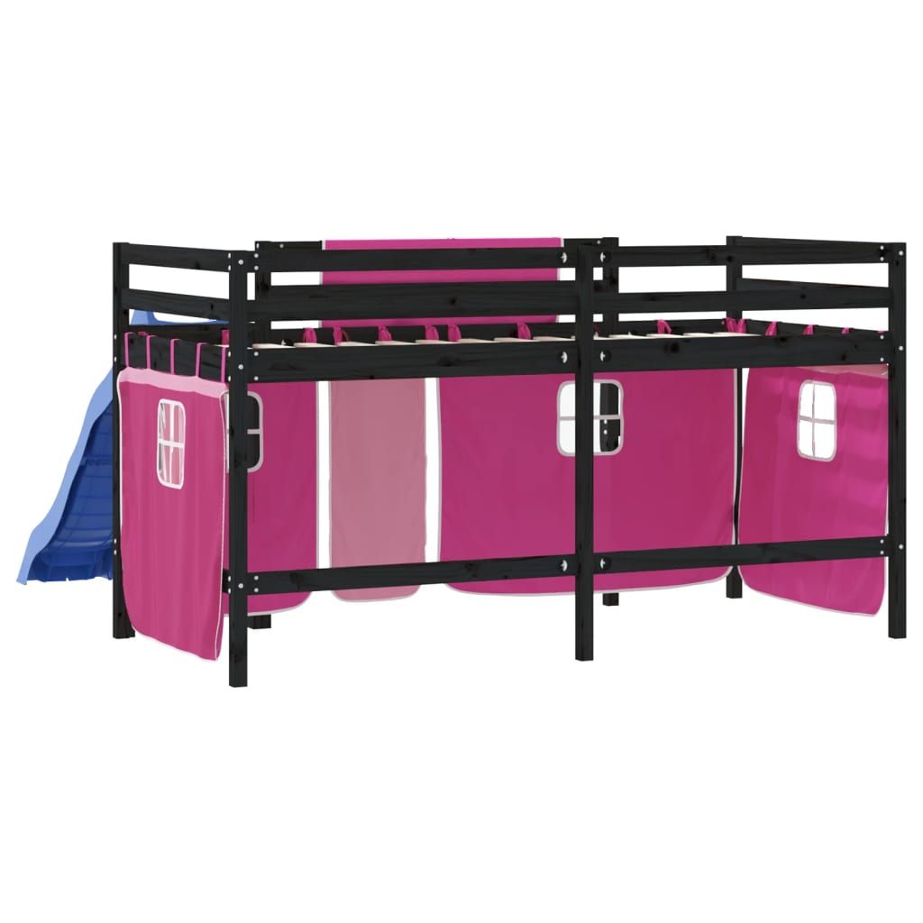 vidaXL Cama alta para niños con cortinas madera pino rosa 90x190 cm