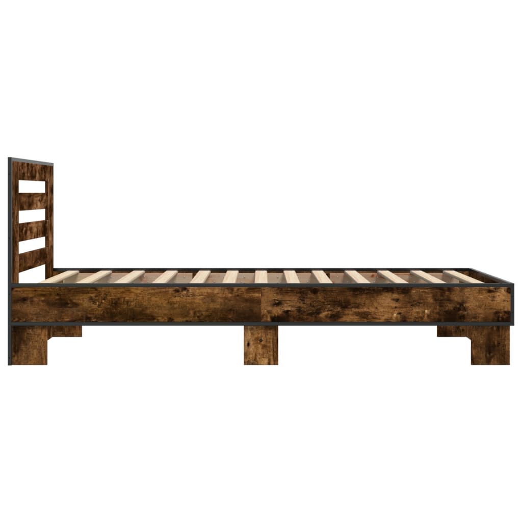 vidaXL Estructura cama madera ingeniería metal roble humo 100x200 cm