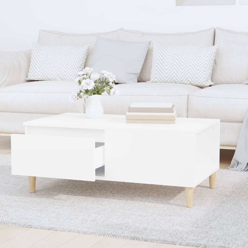 vidaXL Mesa de centro madera contrachapada blanco 90x50x36,5 cm