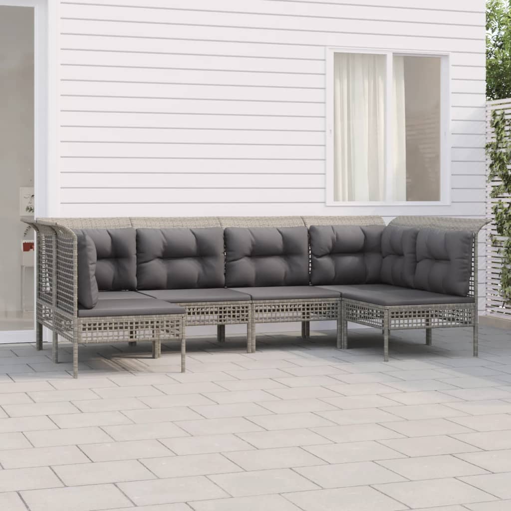 vidaXL Set de muebles de jardín 6 pzas y cojines ratán sintético gris