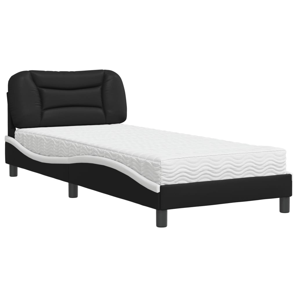 vidaXL Cama con colchón cuero sintético negro y blanco 80x200 cm