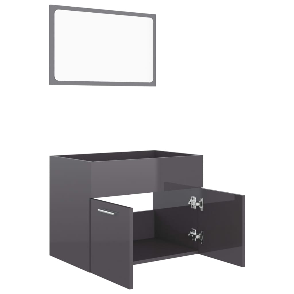 vidaXL Set muebles de baño 2 piezas madera contrachapada gris brillo