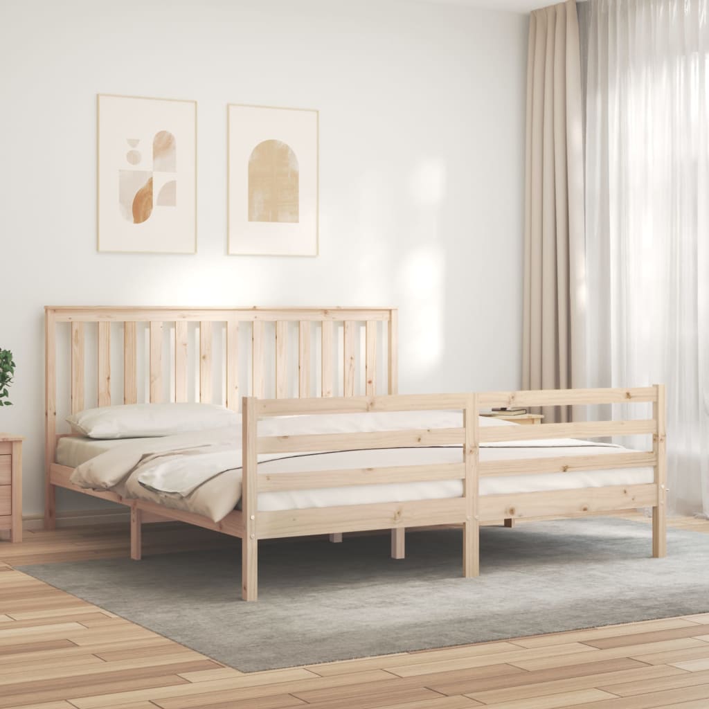 vidaXL Estructura de cama de matrimonio con cabecero madera maciza