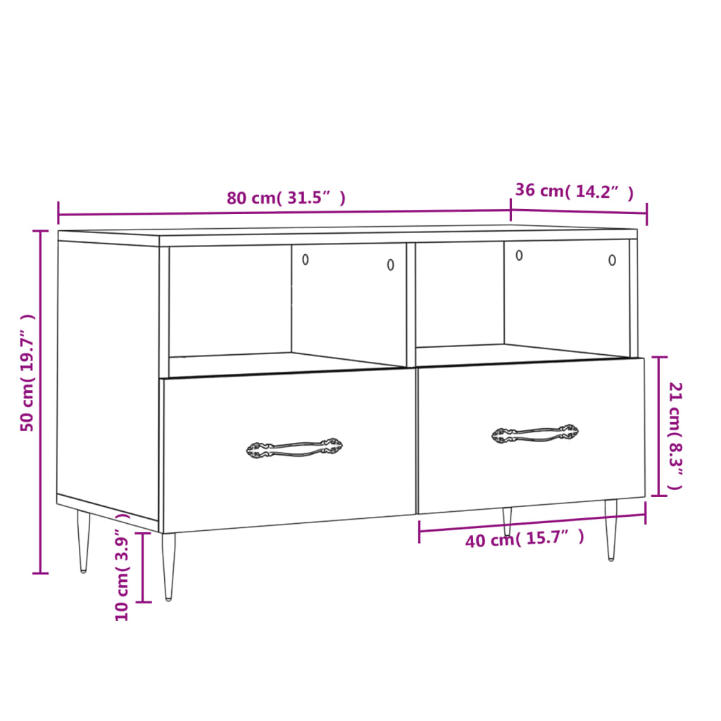 vidaXL Mueble de TV madera contrachapada blanco brillo 80x36x50 cm