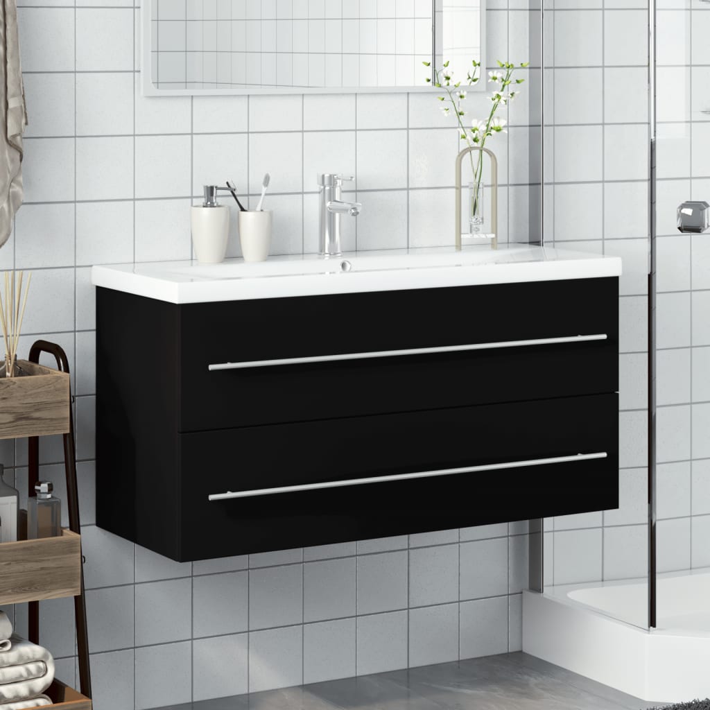 vidaXL Mueble de baño con lavabo integrado negro