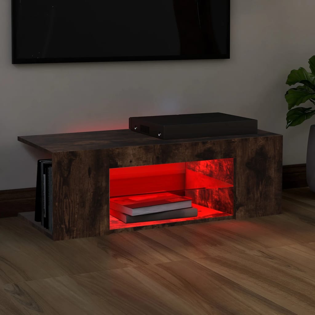 vidaXL Mueble de TV con luces LED color roble ahumado 90x39x30 cm