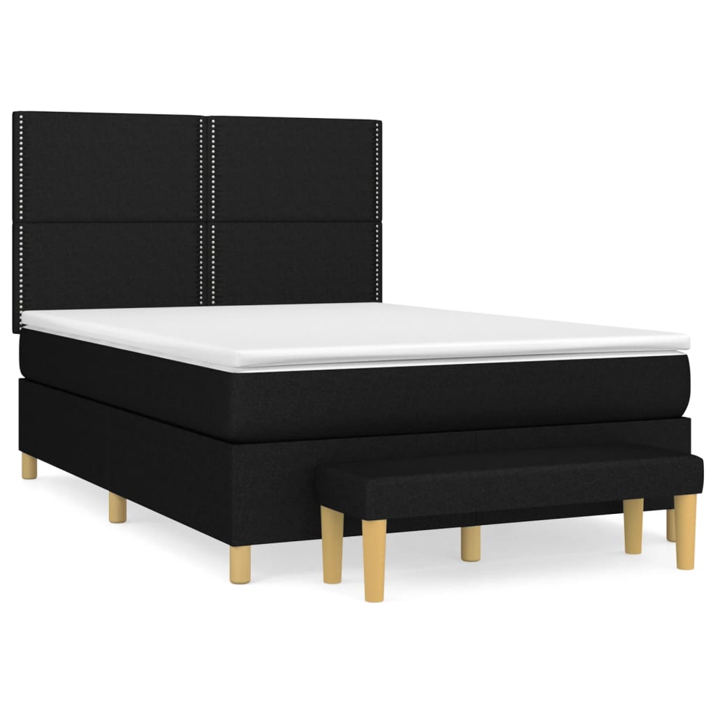 vidaXL Cama box spring con colchón tela negro 140x200 cm