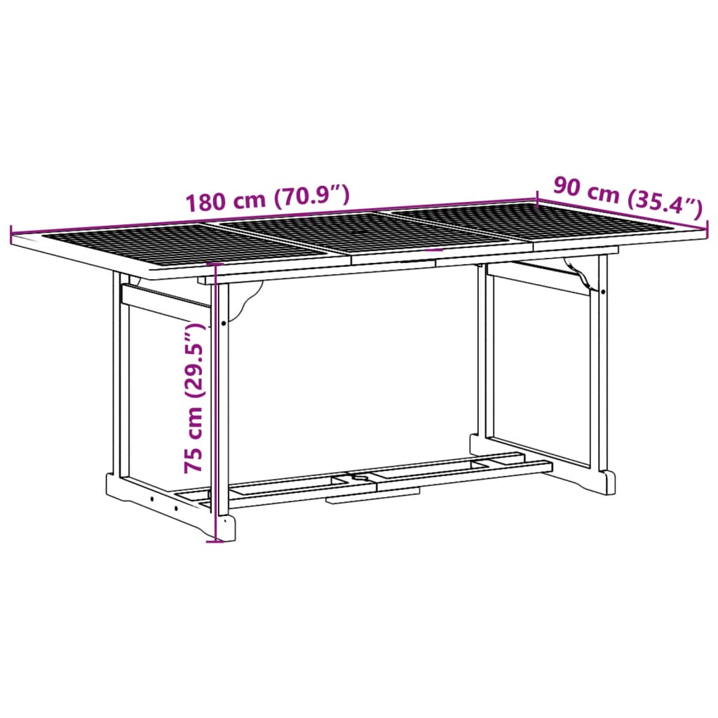 vidaXL Juego comedor de jardín 7 pzas madera maciza acacia 180x90x75cm