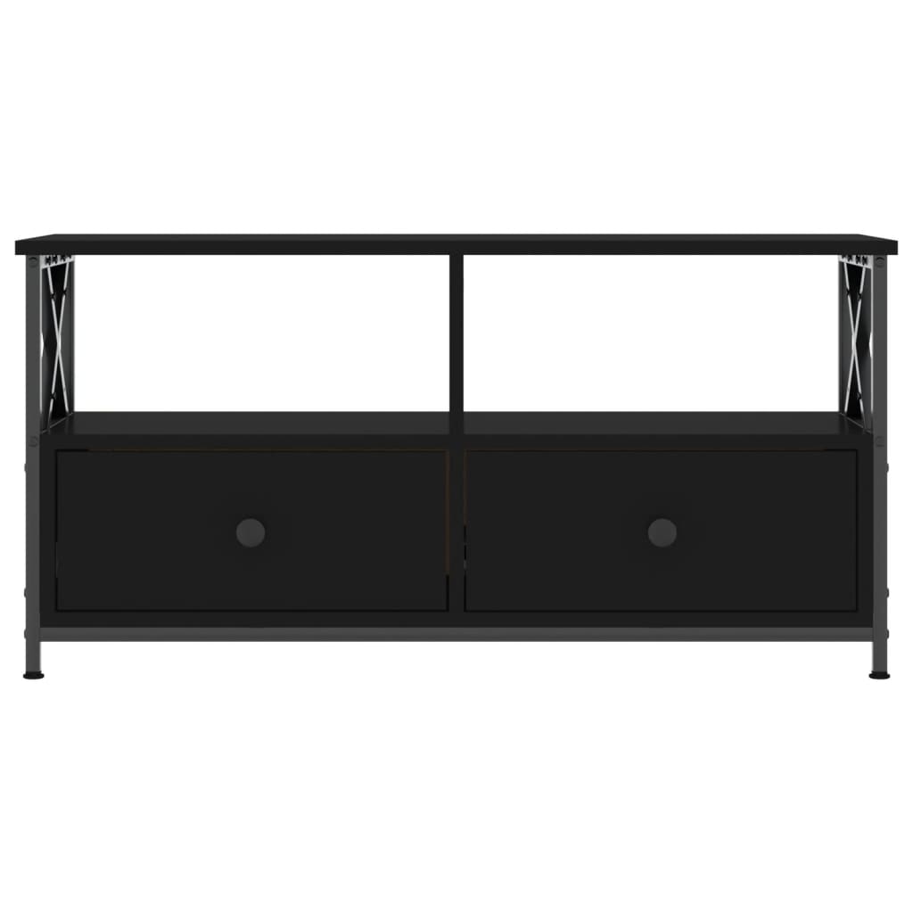 vidaXL Mueble de TV hierro y madera contrachapada negro 90x33x45 cm