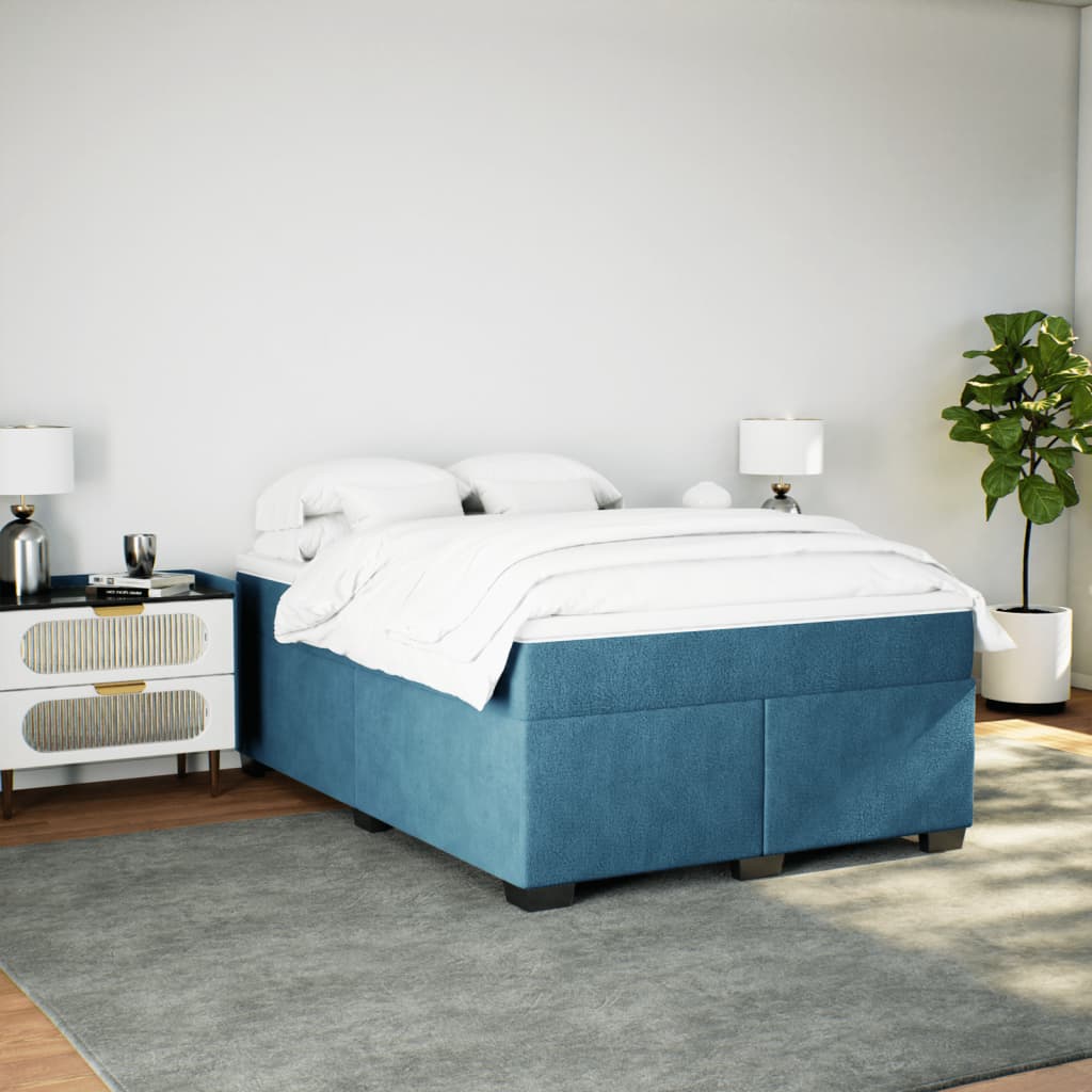 vidaXL Cama box spring con colchón terciopelo azul oscuro 140x190 cm