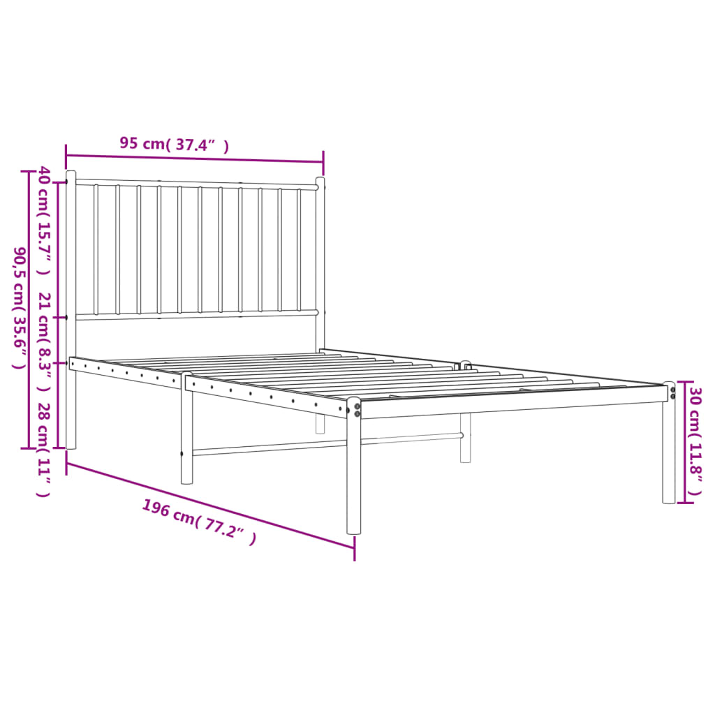 vidaXL Estructura cama sin colchón con cabecero metal blanco 90x190 cm