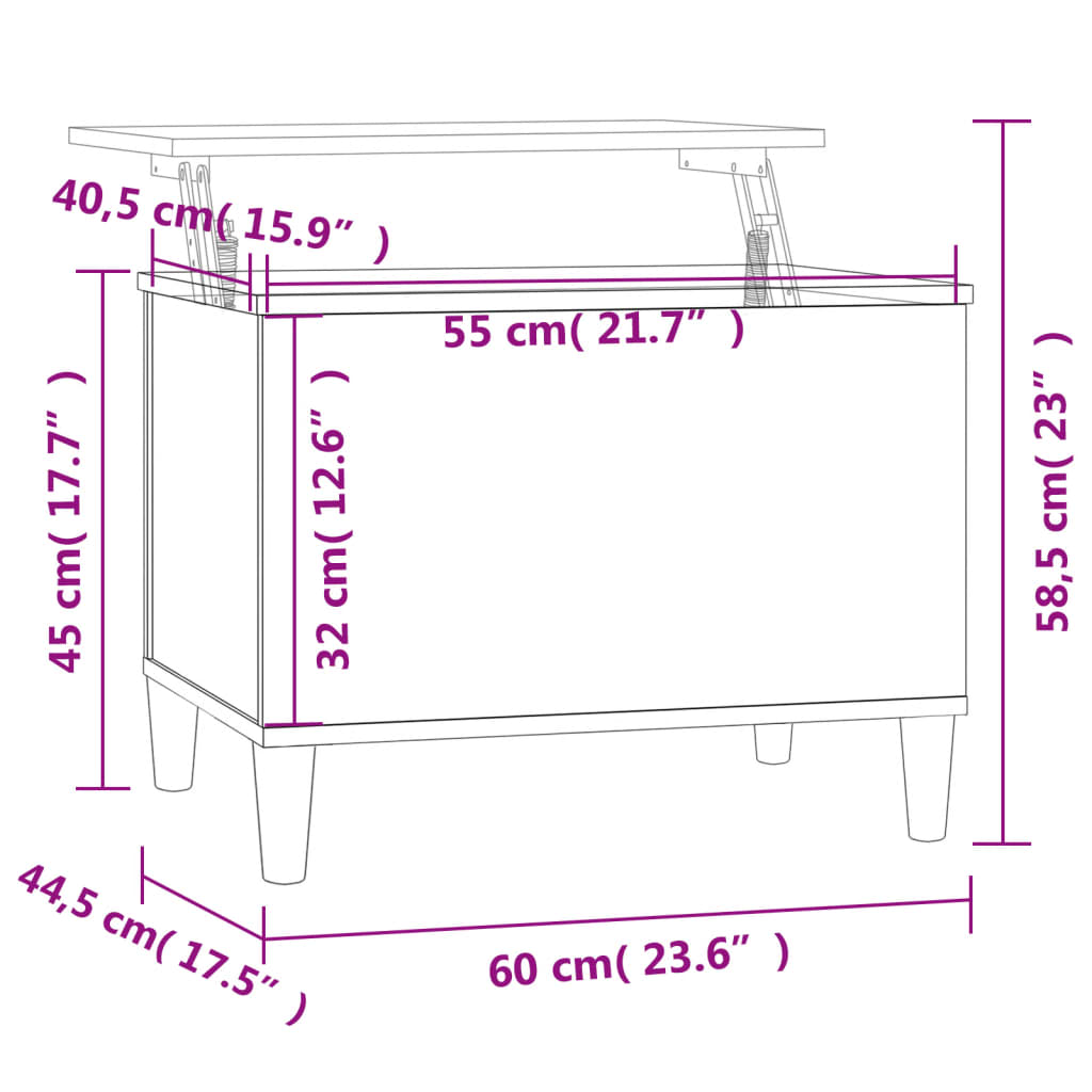 vidaXL Mesa de centro madera contrachapada blanco brillo 60x44,5x45 cm