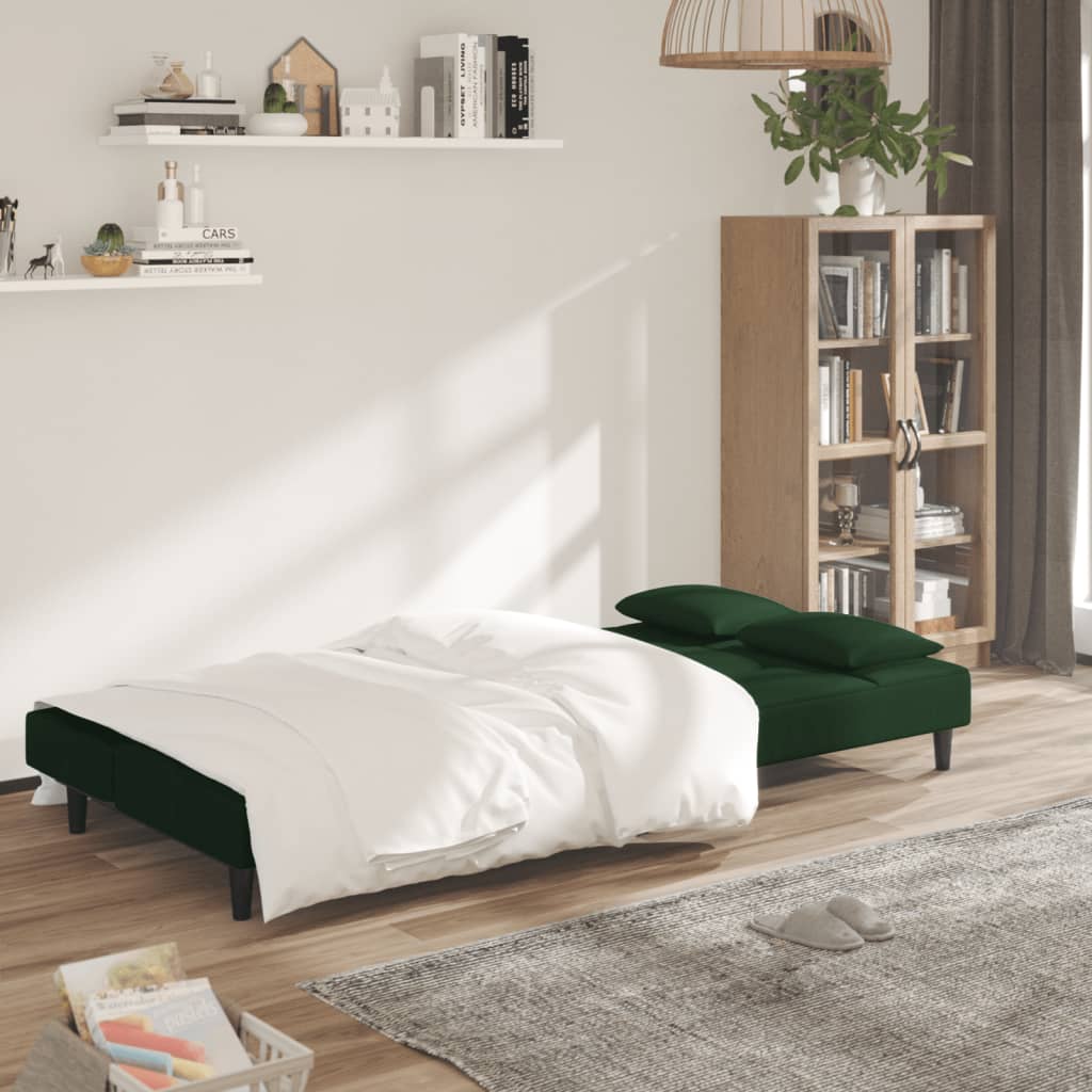 vidaXL Sofá cama de 2 plazas con dos almohadas terciopelo verde oscuro