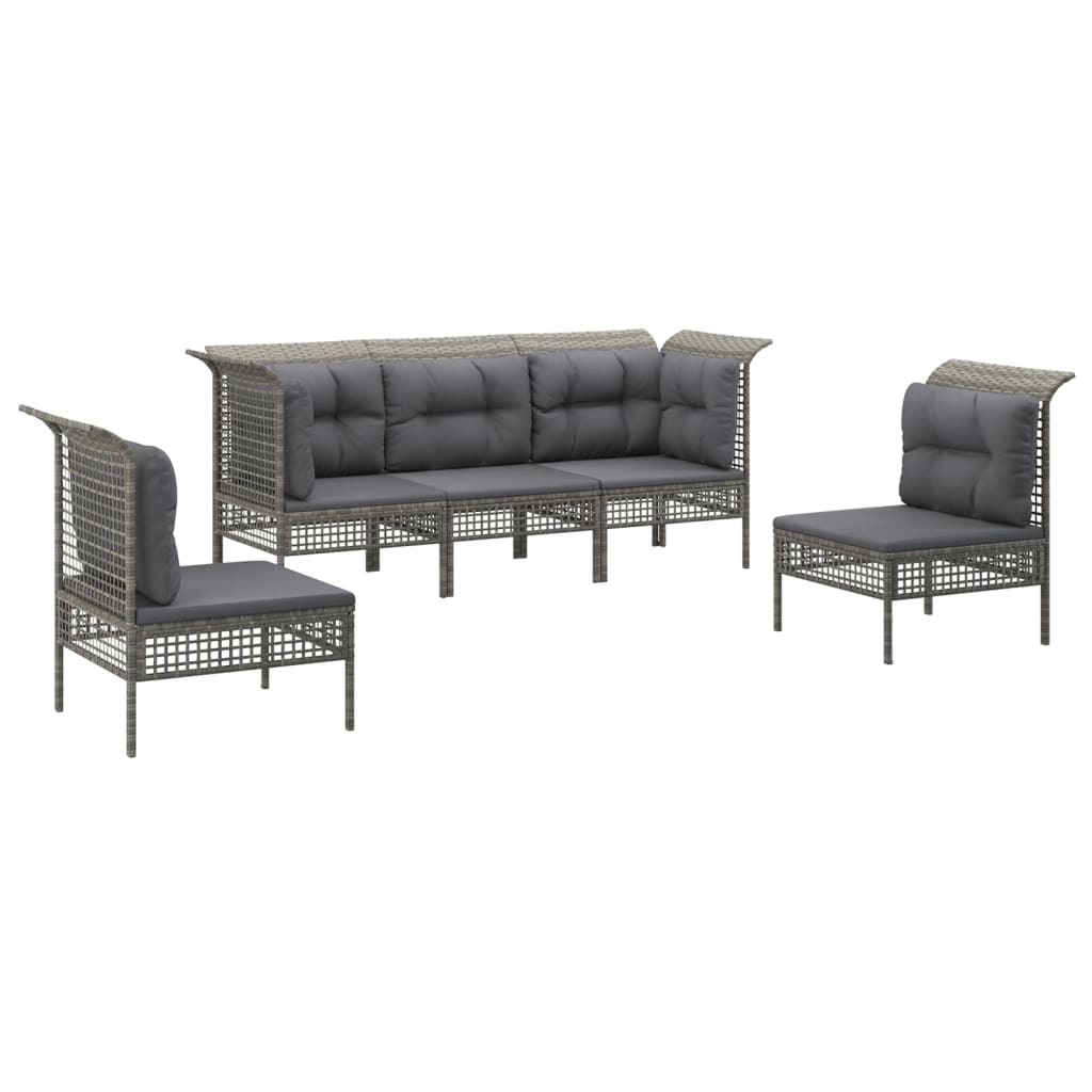 vidaXL Set de muebles de jardín 5 pzas y cojines ratán sintético gris