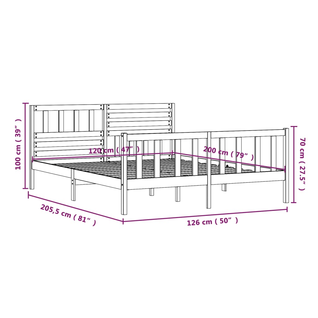 vidaXL Estructura de cama de madera maciza negra 120x200 cm