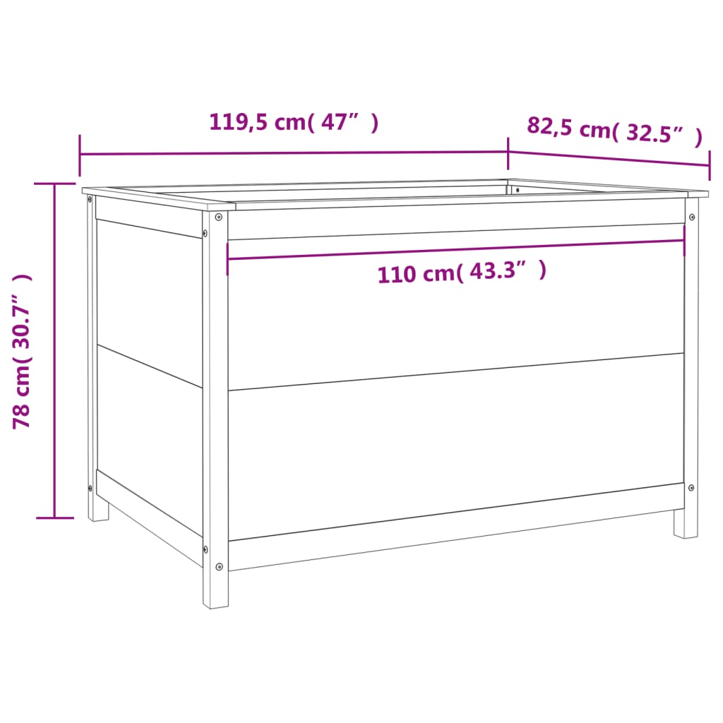 vidaXL Arriate elevado de jardín madera de pino blanco 119,5x82,5x78cm