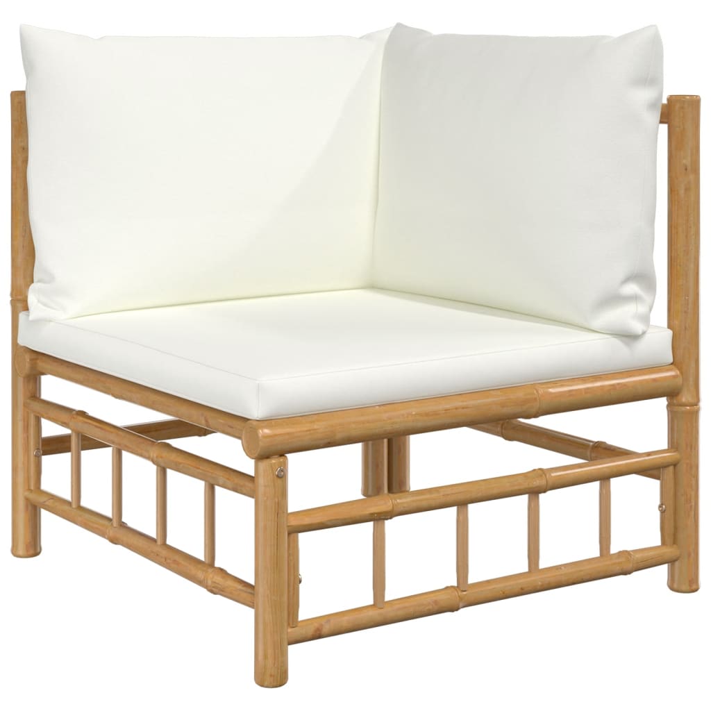 vidaXL Set de muebles de jardín 7 piezas bambú y cojines blanco crema