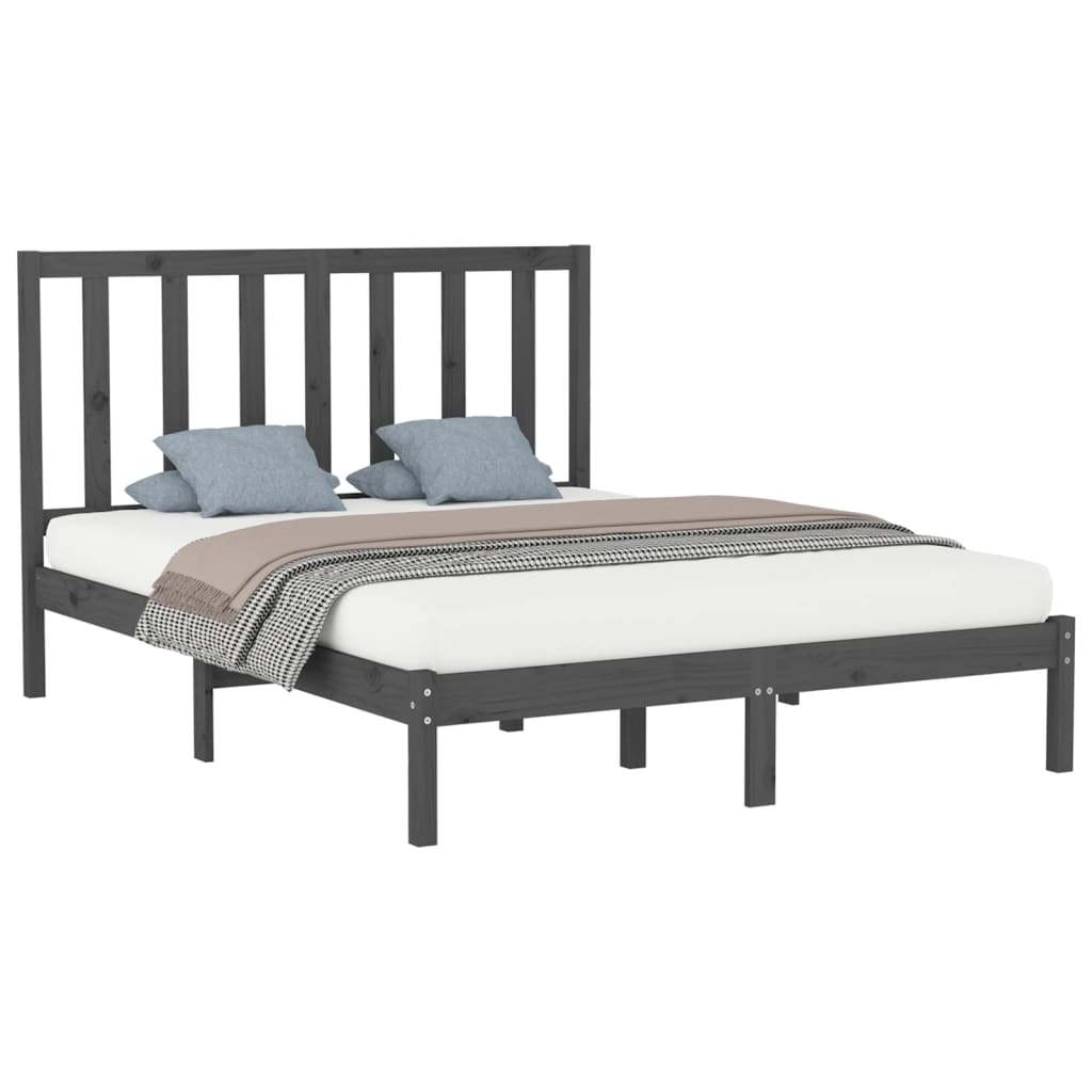 vidaXL Estructura de cama madera maciza gris King Size 150x200 cm