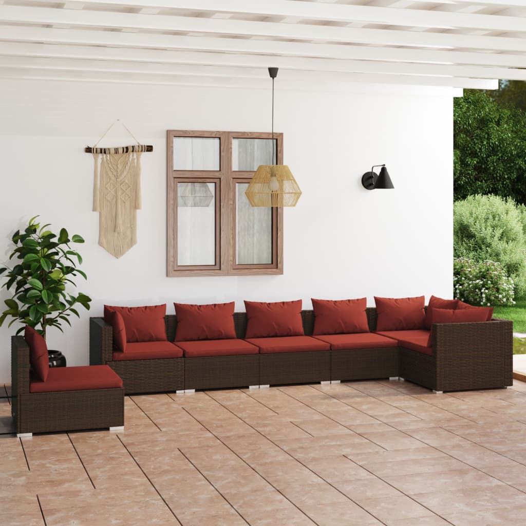 vidaXL Set muebles de jardín 7 piezas y cojines ratán sintético marrón