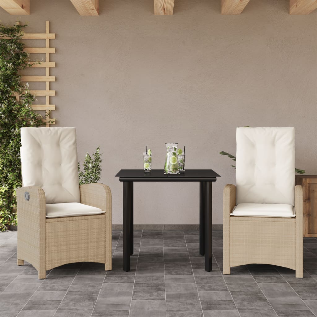 vidaXL Set comedor de jardín 3 pzas con cojines ratán sintético beige