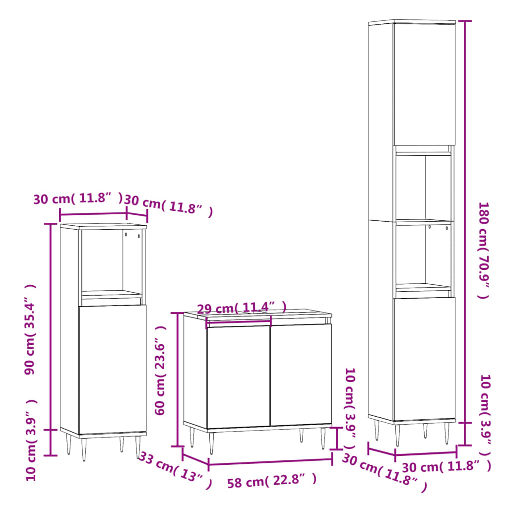 vidaXL Set de muebles baño 3 pzas madera contrachapada roble marrón