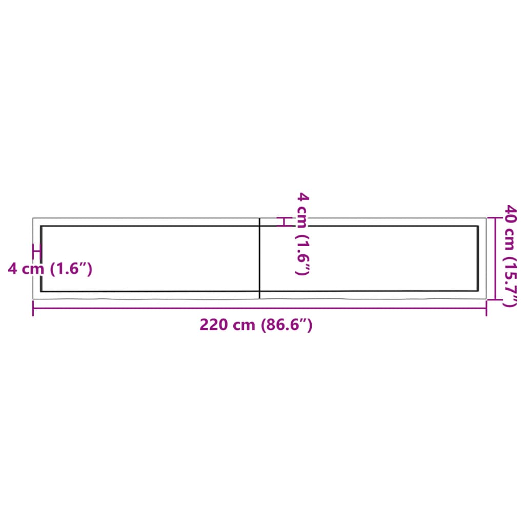 vidaXL Encimera baño madera maciza tratada marrón claro 220x40x(2-6)cm