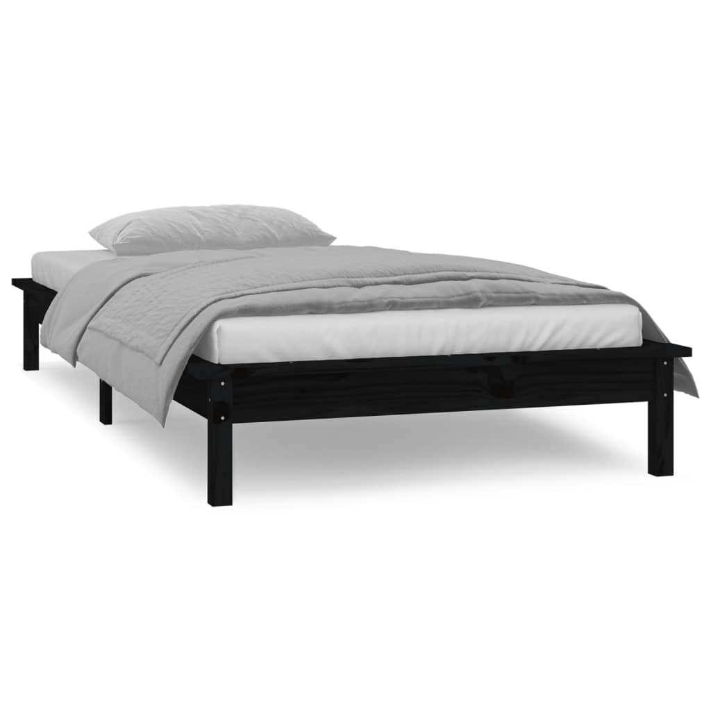 vidaXL Estructura de cama con LED madera maciza negra 90x190 cm