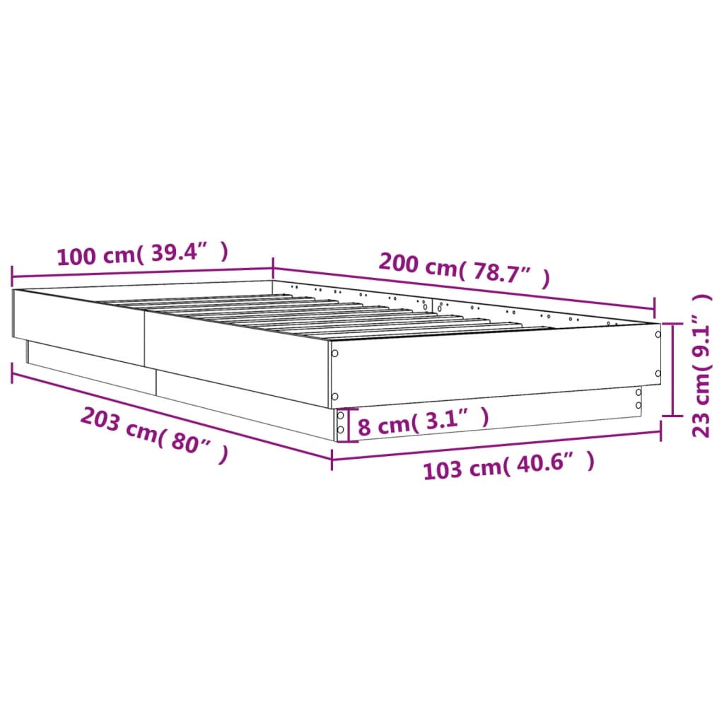 vidaXL Estructura de cama madera de ingeniería negra 100x200 cm