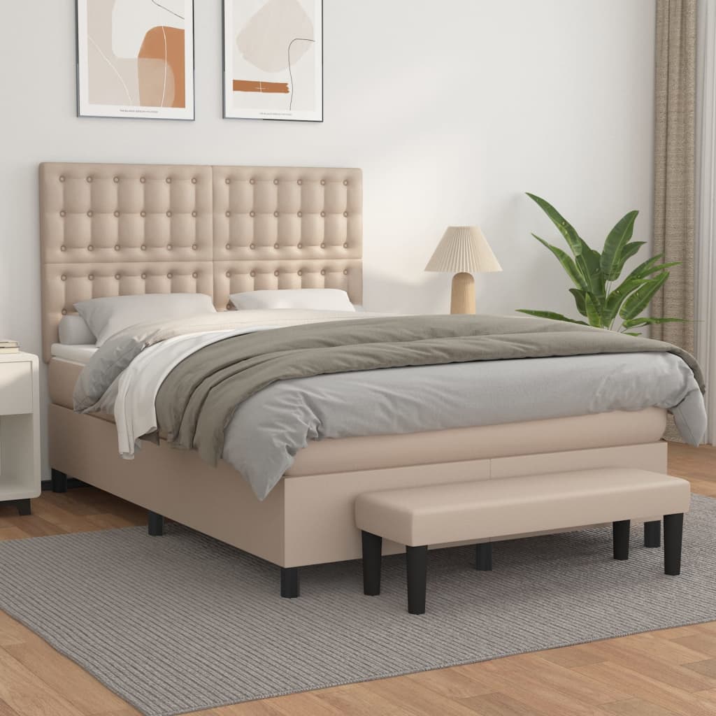 vidaXL Cama box spring con colchón cuero sintético capuchino 140x190cm