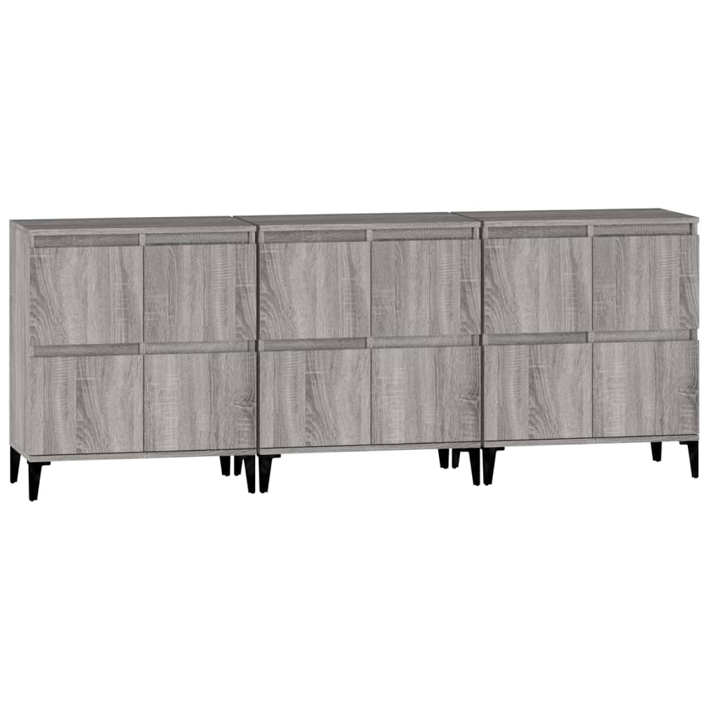 vidaXL Aparadores 3 uds madera contrachapada gris Sonoma 60x35x70 cm