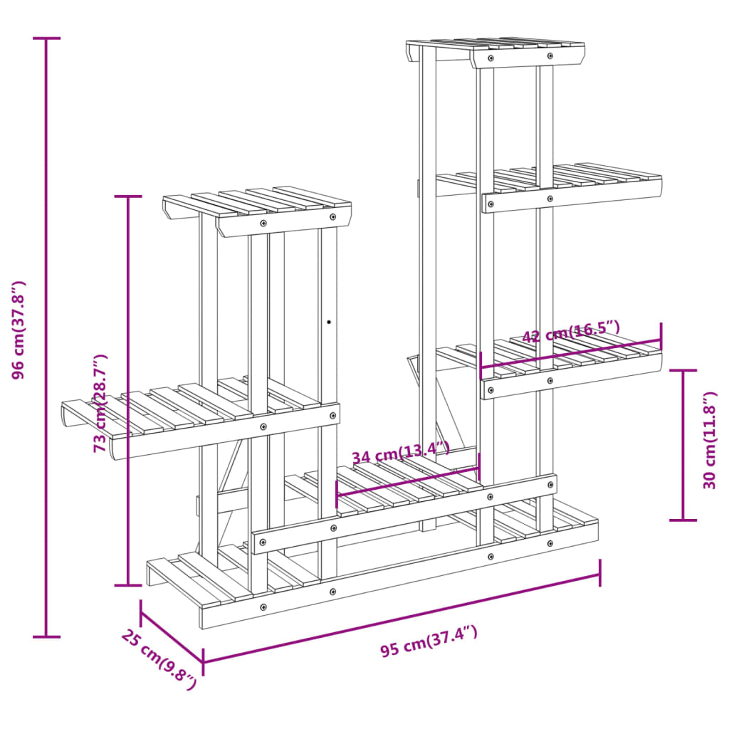 vidaXL Soporte para flores madera maciza abeto 95x25x96 cm