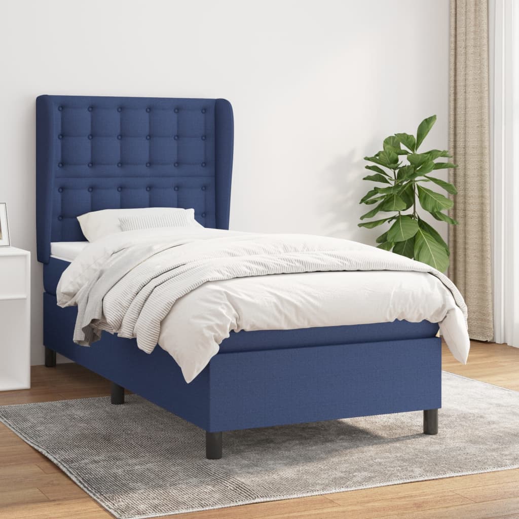 vidaXL Cama box spring con colchón tela azul 80x200 cm