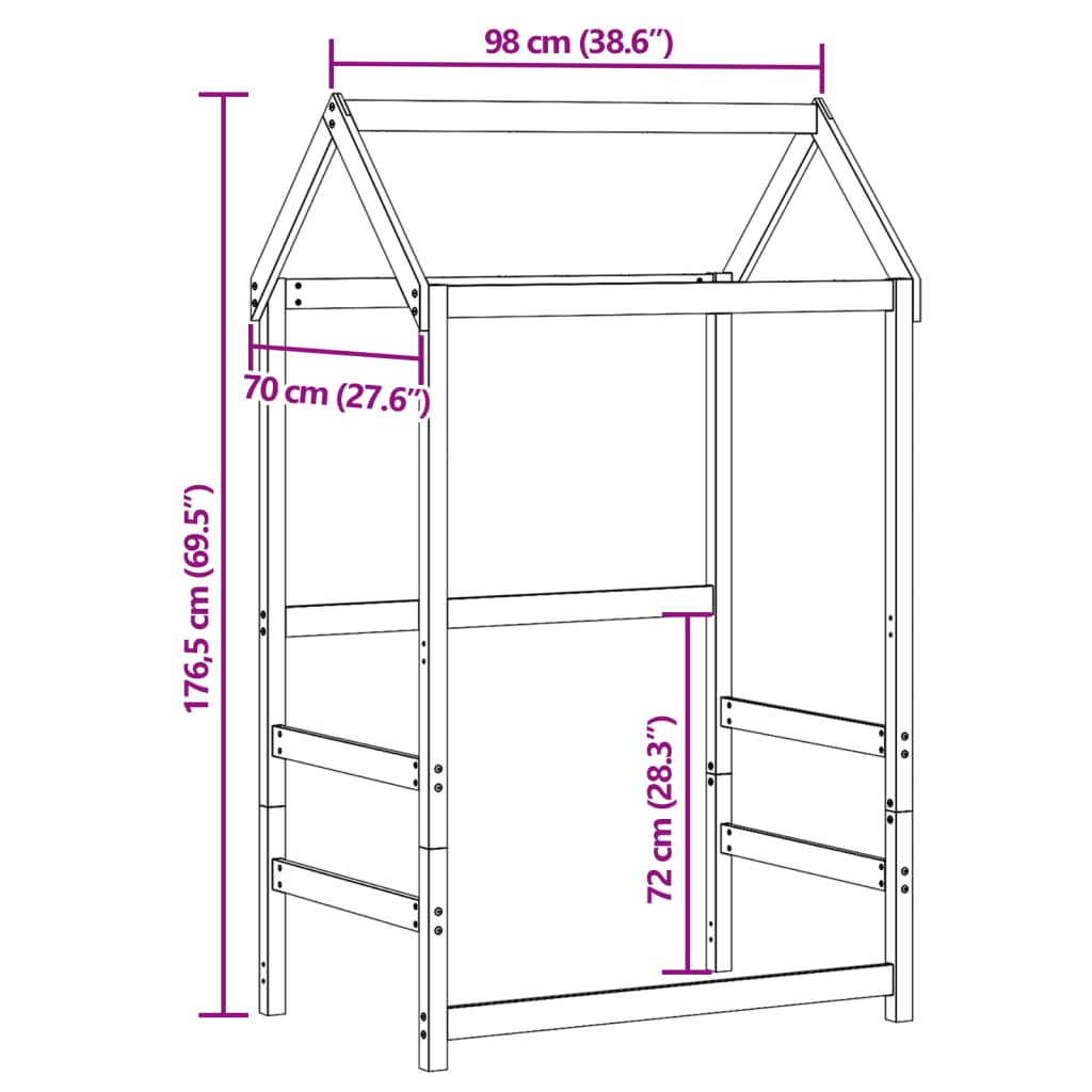 vidaXL Techo de cama infantil madera maciza pino marrón 98x70x176,5 cm