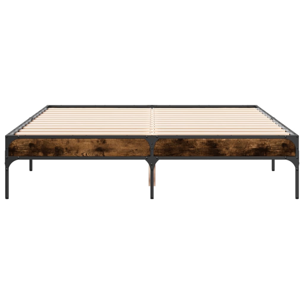 vidaXL Estructura cama madera ingeniería metal roble ahumado 140x190cm