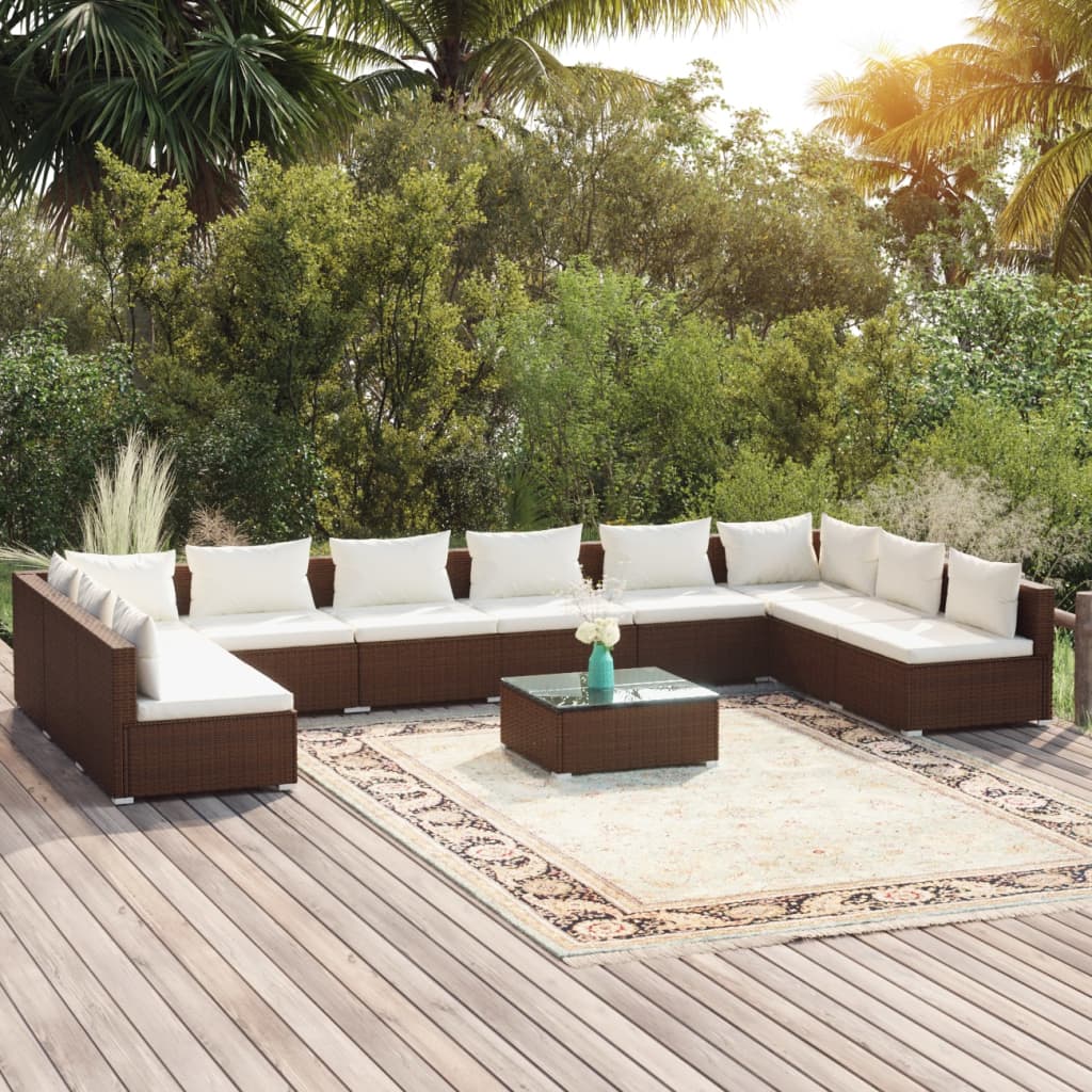 vidaXL Set de muebles de jardín 11 pzas cojines ratán sintético marrón