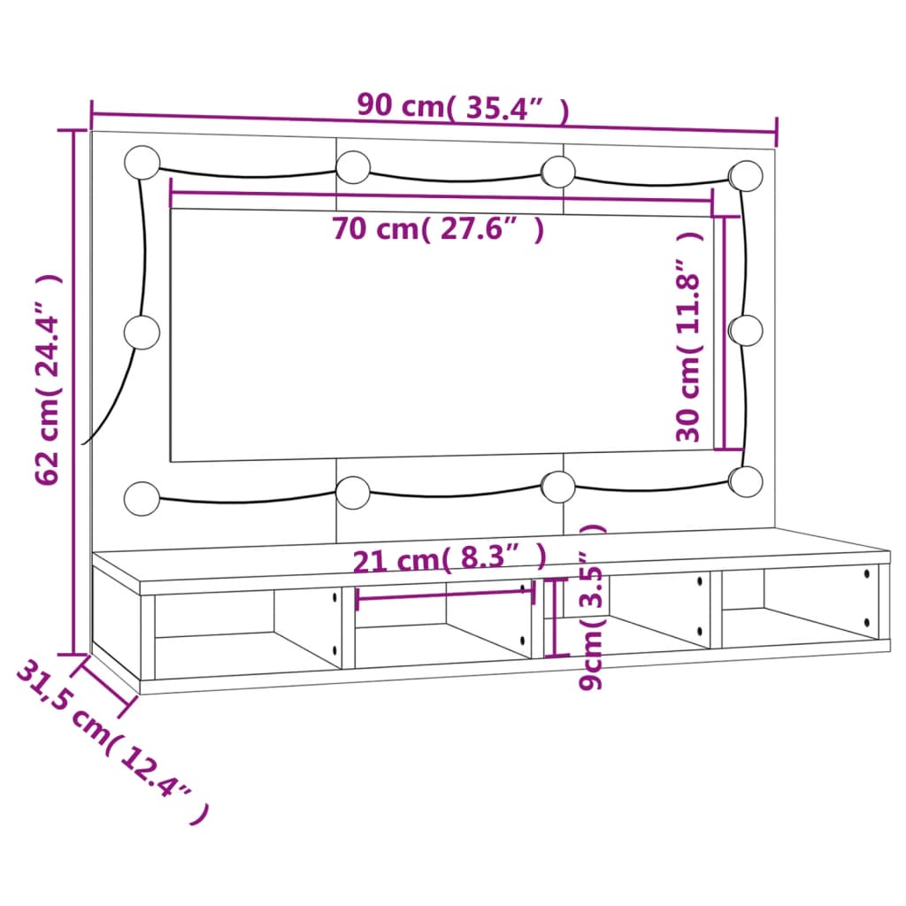 vidaXL Mueble con espejo y LED negro 90x31,5x62 cm