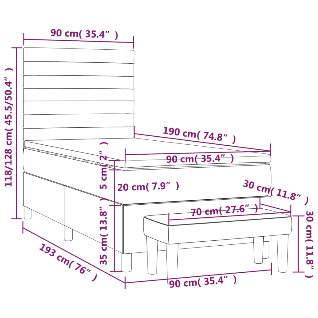 vidaXL Cama box spring con colchón tela gris claro 90x190 cm